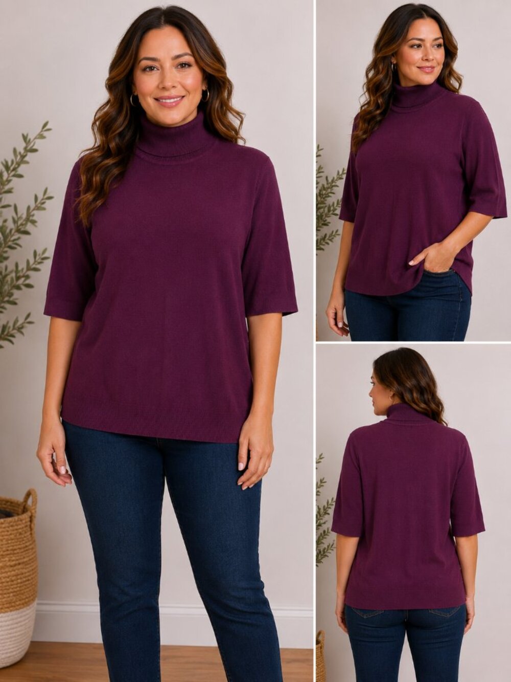 Northern Reflections Women's Plum Turtleneck Sweater Top - Size Medium - NWT